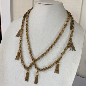 Vintage long tassel embellished matte Goldtone necklace